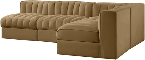 Talia Saddle Velvet Performance Fabric Upholstered Sectional, 4-Piece