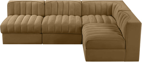 Talia Saddle Velvet Performance Fabric Upholstered Sectional, 4-Piece