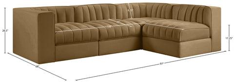 Talia Saddle Velvet Performance Fabric Upholstered Sectional, 4-Piece (Style 2)