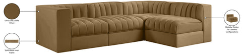 Talia Saddle Velvet Performance Fabric Upholstered Sectional, 4-Piece (Style 2)