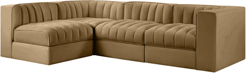 Talia Saddle Velvet Performance Fabric Upholstered Sectional, 4-Piece (Style 2)