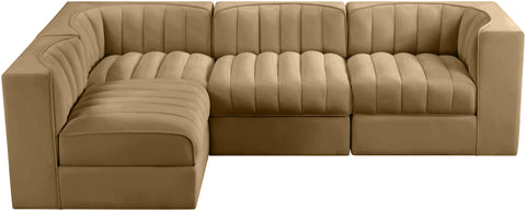 Talia Saddle Velvet Performance Fabric Upholstered Sectional, 4-Piece (Style 2)
