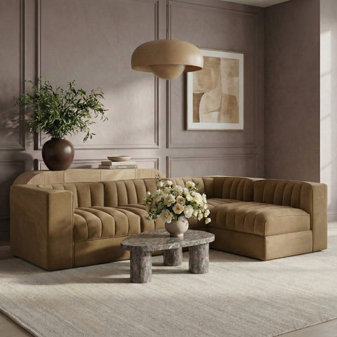 Talia Saddle Velvet Performance Fabric Upholstered Sectional, 4-Piece (Style 2)
