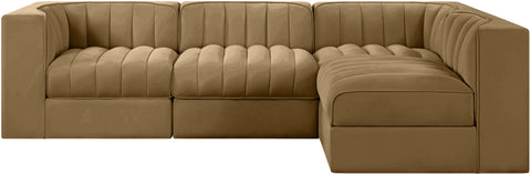 Talia Saddle Velvet Performance Fabric Upholstered Sectional, 4-Piece (Style 2)