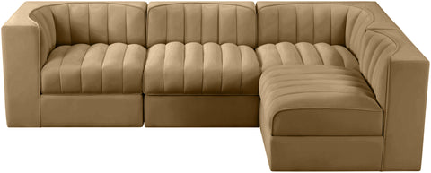 Talia Saddle Velvet Performance Fabric Upholstered Sectional, 4-Piece (Style 2)