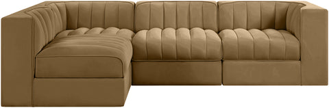 Talia Saddle Velvet Performance Fabric Upholstered Sectional, 4-Piece (Style 2)