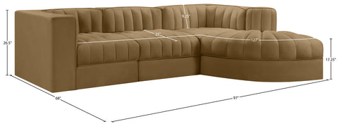 Talia Saddle Velvet Performance Fabric Upholstered Sectional, 4-Piece (Style 3)