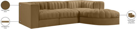 Talia Saddle Velvet Performance Fabric Upholstered Sectional, 4-Piece (Style 3)