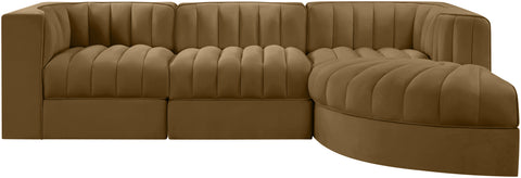 Talia Saddle Velvet Performance Fabric Upholstered Sectional, 4-Piece (Style 3)