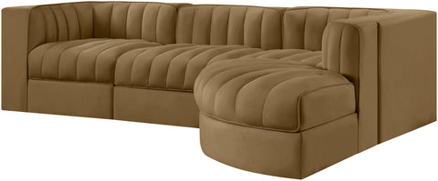Talia Saddle Velvet Performance Fabric Upholstered Sectional, 4-Piece (Style 3)