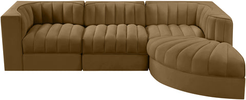 Talia Saddle Velvet Performance Fabric Upholstered Sectional, 4-Piece (Style 3)