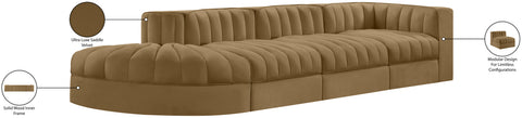 Talia Saddle Velvet Performance Fabric Upholstered Sectional, 4-Piece (Style 4)
