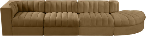 Talia Saddle Velvet Performance Fabric Upholstered Sectional, 4-Piece (Style 4)