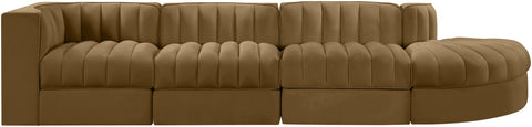 Talia Saddle Velvet Performance Fabric Upholstered Sectional, 4-Piece (Style 4)