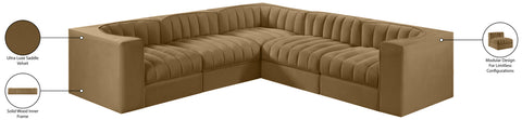 Talia Saddle Velvet Performance Fabric Upholstered Sectional, 5-Piece (Style 2)