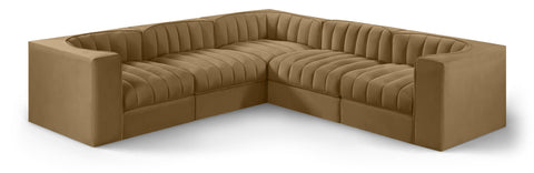 Talia Saddle Velvet Performance Fabric Upholstered Sectional, 5-Piece (Style 2)