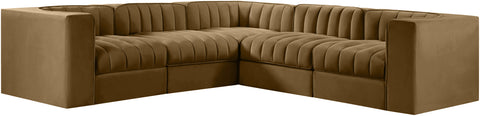 Talia Saddle Velvet Performance Fabric Upholstered Sectional, 5-Piece (Style 2)