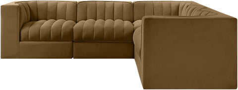 Talia Saddle Velvet Performance Fabric Upholstered Sectional, 5-Piece (Style 2)
