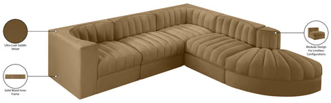 Talia Saddle Velvet Performance Fabric Upholstered Sectional, 5-Piece (Style 3)