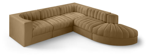 Talia Saddle Velvet Performance Fabric Upholstered Sectional, 5-Piece (Style 3)