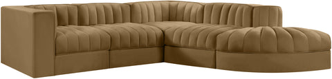 Talia Saddle Velvet Performance Fabric Upholstered Sectional, 5-Piece (Style 3)