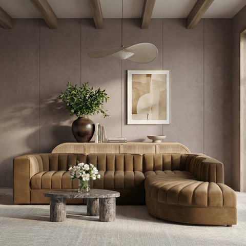 Talia Saddle Velvet Performance Fabric Upholstered Sectional, 5-Piece (Style 3)