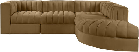 Talia Saddle Velvet Performance Fabric Upholstered Sectional, 5-Piece (Style 3)
