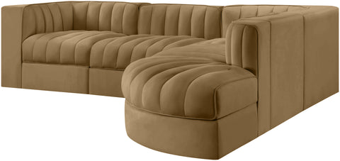 Talia Saddle Velvet Performance Fabric Upholstered Sectional, 5-Piece (Style 3)