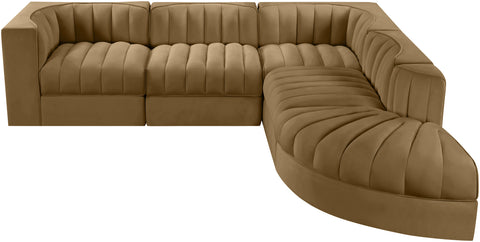 Talia Saddle Velvet Performance Fabric Upholstered Sectional, 5-Piece (Style 3)