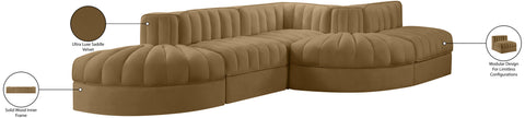 Talia Saddle Velvet Performance Fabric Upholstered Sectional, 5-Piece (Style 4)