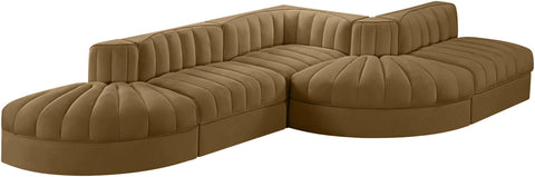 Talia Saddle Velvet Performance Fabric Upholstered Sectional, 5-Piece (Style 4)