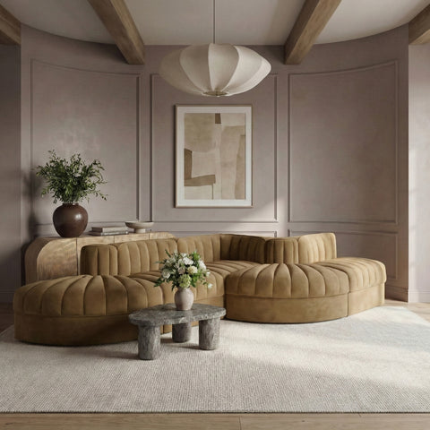 Talia Saddle Velvet Performance Fabric Upholstered Sectional, 5-Piece (Style 4)