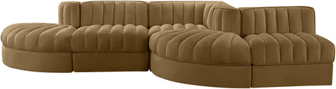 Talia Saddle Velvet Performance Fabric Upholstered Sectional, 5-Piece (Style 4)