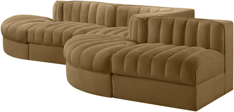 Talia Saddle Velvet Performance Fabric Upholstered Sectional, 5-Piece (Style 4)
