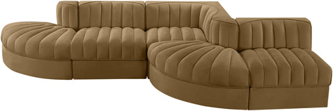 Talia Saddle Velvet Performance Fabric Upholstered Sectional, 5-Piece (Style 4)
