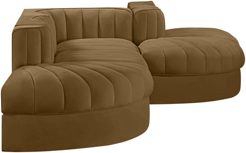 Talia Saddle Velvet Performance Fabric Upholstered Sectional, 5-Piece (Style 4)