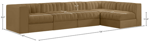 Talia Saddle Velvet Performance Fabric Upholstered Sectional, 5-Piece (Style 5)