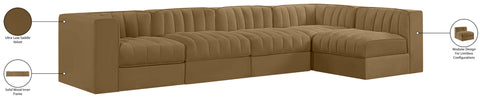 Talia Saddle Velvet Performance Fabric Upholstered Sectional, 5-Piece (Style 5)