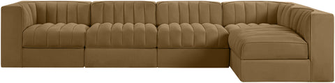 Talia Saddle Velvet Performance Fabric Upholstered Sectional, 5-Piece (Style 5)