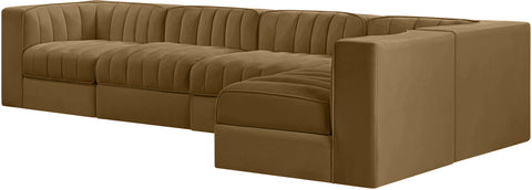 Talia Saddle Velvet Performance Fabric Upholstered Sectional, 5-Piece (Style 5)