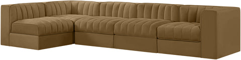 Talia Saddle Velvet Performance Fabric Upholstered Sectional, 5-Piece (Style 5)