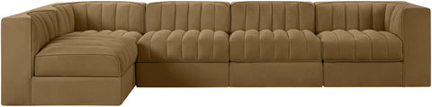 Talia Saddle Velvet Performance Fabric Upholstered Sectional, 5-Piece (Style 5)