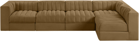 Talia Saddle Velvet Performance Fabric Upholstered Sectional, 5-Piece (Style 5)