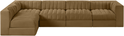 Talia Saddle Velvet Performance Fabric Upholstered Sectional, 5-Piece (Style 5)