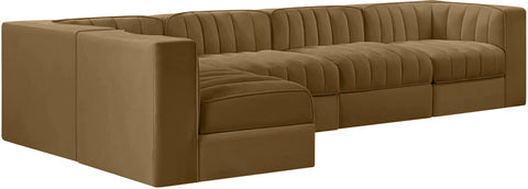 Talia Saddle Velvet Performance Fabric Upholstered Sectional, 5-Piece (Style 5)