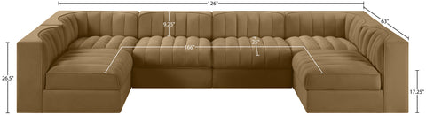 Talia Saddle Velvet Performance Fabric Upholstered Sectional, 6-Piece