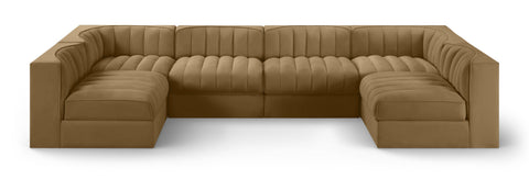 Talia Saddle Velvet Performance Fabric Upholstered Sectional, 6-Piece