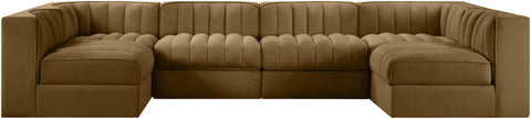 Talia Saddle Velvet Performance Fabric Upholstered Sectional, 6-Piece