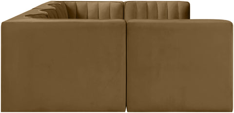 Talia Saddle Velvet Performance Fabric Upholstered Sectional, 6-Piece