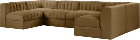 Talia Saddle Velvet Performance Fabric Upholstered Sectional, 6-Piece